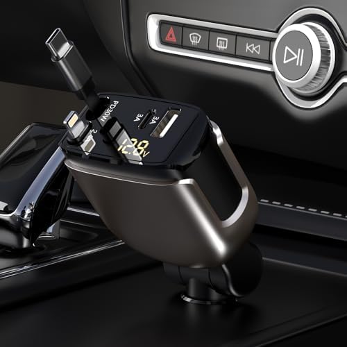 Ultimate Retractable 4-in-1 Car Charger – Fast Charging Solution with 2.6 ft Cable, Dual USB-C & Phone Compatibility for i Phone 16/15 Pro Max, Galaxy, Pixel – Essential Travel Accessory for Multi-Device Power Needs