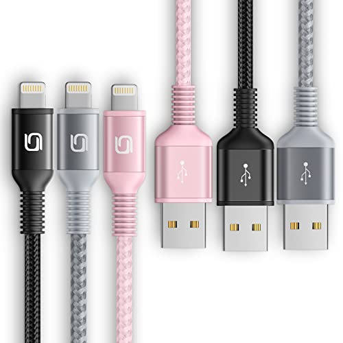Fast Charging Nylon Braided i Phone Charger Cable – 3-Pack, 3 FT MFi Certified Lightning Cords for i Phone 14/13/12/11 Pro Max/XR/XS/X/8/7/Plus/6 S, i Pad, i Pod, and Air Pods – Enhanced Durability and Compatibility for Optimal Performance