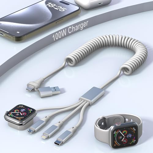Revolutionary 4-in-2 Retractable Charging Cable for i Phone 15 & Apple Watch – MFi Certified Multi-Port Charger with USB-C, Micro USB, Lightning & Magnetic Dock – 100 W PD Ultra-Fast Charging & Data Sync Capabilities – Perfect for Home, Office, and Travel – Robust Design with 12-Month Warranty and Wide Device Compatibility