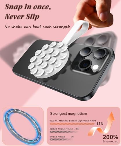 Magnetic Suction Cup Mount for Mag Safe Devices – Effortless Hands-Free Phone Holder with Premium Anti-Slip Silicone Grip for Content Creators – Ultra-Stable, Lightweight Accessory Perfect for Tik Tok and Photography on the Move