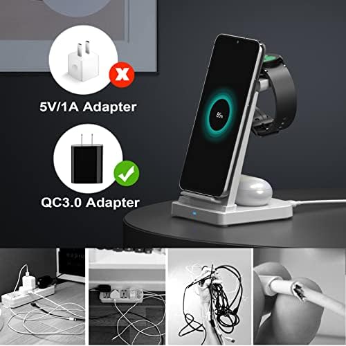 KARTICE 3-in-1 Wireless Charging Stand for Samsung Galaxy Devices – Fast Charging Station for Galaxy Watch 7/6/5/4/3, S25/S24/S23/S22/S21/S20 (Plus/Ultra), Z Flip/Fold 4/3, Note20/10, Buds2 Pro & Buds Live – Sleek Design, Enhanced Safety Features, and Seamless Compatibility for Effortless Power Solutions