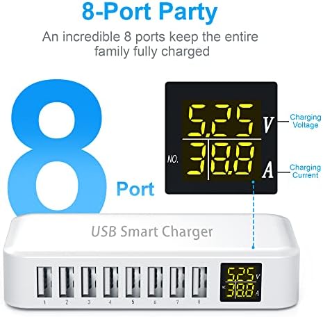 Ziwodiv 8-Port USB Charging Hub – 60 W Multi-Device Power Station with LED Status Indicator for i Phone, i Pad, Samsung & Android – Compact and Efficient Desktop Charger with Advanced Safety Features for Home and Office Use