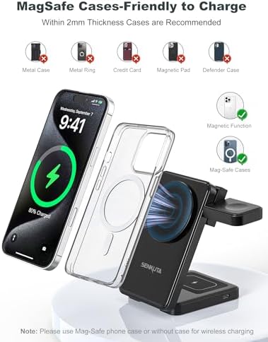 3-in-1 Magnetic Wireless Charging Station for Apple Devices – Fast Travel Charger for i Phone 12-16, Apple Watch Ultra 5/4/3, and Air Pods Pro/3/2 – Compact & Foldable Design for Efficient, Safe Charging with 18 W Adapter – Perfect for Home, Office, or Travel – Enhanced Compatibility and User-Friendly Features