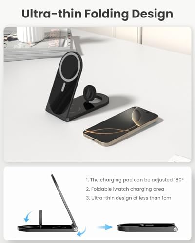 Ultimate 3-in-1 Wireless Charging Station – Foldable Travel Charger for i Phone 16/15/14/13/12, Air Pods & Apple Watch – 20 W Fast Magnetic Charger Stand with Enhanced Mag Safe Compatibility for On-the-Go Convenience
