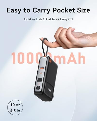 Ultimate 3-in-1 Fast Charging Power Bank – 10,000 m Ah with Integrated USB-C Cable & 65 W Wall Charger for Seamless Device Compatibility – Ideal Battery Pack for i Phone 16/15, Samsung, Mac Book & More – Compact & Lightweight Design with Smart Digital Display & Dual Charging Ports for Concurrent Use – Perfect for Travelers & Everyday Power Needs