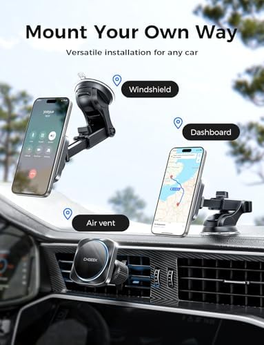 15 W Mag Safe Car Mount Charger for i Phone 16/15/14/13 – Fast Wireless Charging with Magnetic Holder – Versatile Vent, Windshield, or Dash Mount for Ultimate Convenience – Enhanced Cooling Technology & Seamless Compatibility with Mag Safe Cases – Stay Connected Safely on the Road