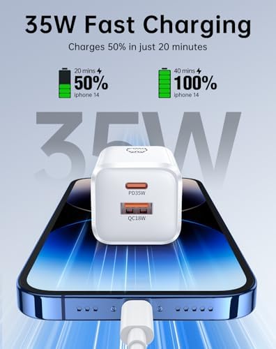 Advanced 35 W Dual-Port USB-C Fast Charger – Compact OWLA Ga N Power Adapter for i Phone 16/15/14/13, Galaxy S24/S23/Note 20, and Pixel 8 Pro – Smart PPS Technology for Superior Charging Efficiency and Device Flexibility