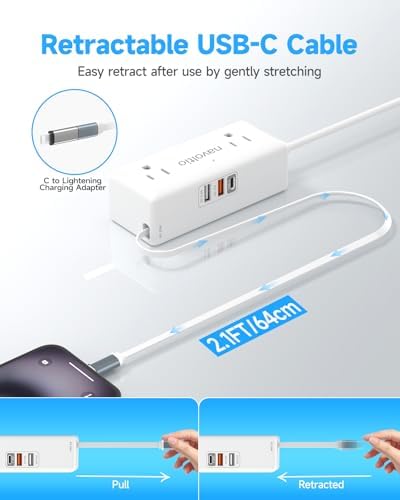 Ultimate European Travel Power Adapter with 20 W PD Fast Charging & Retractable 3 FT USB-C Cable – 4 AC Outlets for Effortless Device Connectivity Across France, Italy, Spain, Turkey, and Ireland – Your Essential US to EU Converter for Seamless Travel Experience