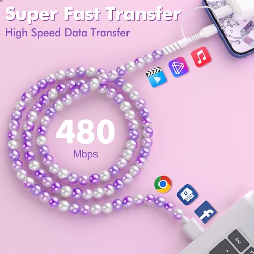 Stylish 2-in-1 Coolden USB C Cable: 3.3 FT Fast Charging Cord with Purple Beaded Design for i Phone 16, 15 Pro Max & Galaxy S25/S24 Ultra – Versatile Dual Compatibility for Trendsetters and Tech Enthusiasts