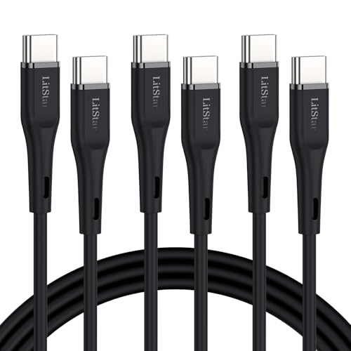 USB C to USB C Charger Cable, Soft Silicone Fast Charging Cable [6 FT, 3Pack] for iPhone 16,15 Pro Max Plus, Type C 60W 3A Cord for Samsung Galaxy S24/S23, MacBook Air/Pro USB Cable [Black] – Enhanced Compatibility and Speed
