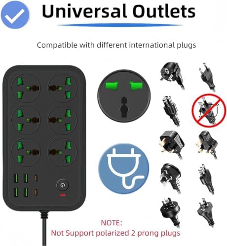 Universal 12-in-1 Power Strip with USB C – All-in-One Travel Extension Cord Featuring 6 Extra-Wide Outlets and 4 Fast-Charging USB Ports, 110-240 V, Max 3000 W, Wall-Mountable Surge Protector for European Journeys and Home Use – Effortless Device Management and Enhanced Safety