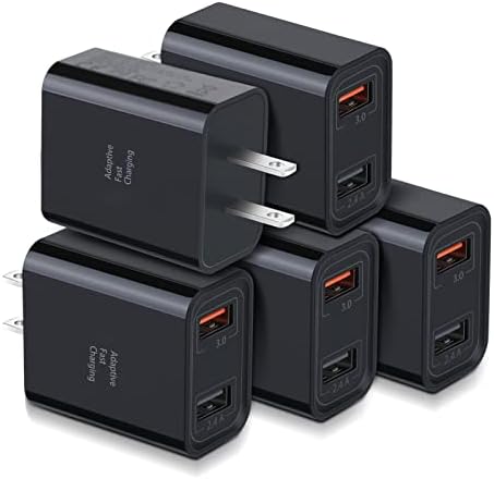 Costyle 5-Pack USB Wall Charger Block – 30 W Dual Port Quick Charge 3.0 & 5 V 2.4 A Fast Charging Solution for Samsung Galaxy S10, S9, S8 Plus, i Phone XS, 8, 7 Plus, Google Pixel – Ultra-Fast Power Delivery & Enhanced Compatibility for Home, Office, and Travel