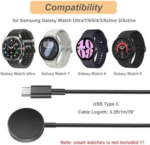 Fast Charging USB-C Charger for Samsung Galaxy Watch 7/6/5/Ultra – 3.3 ft Durable Cable for Optimal Performance and Enhanced Usability
