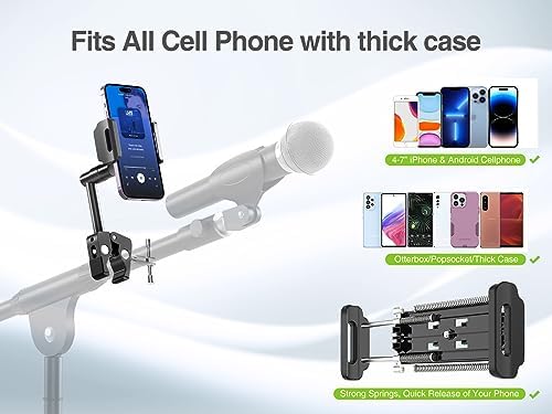 elitehood 360 Swivel Tilt Phone Holder and Mount, Adjustable for Music Boom Mic and All iPhone, Android Cell Phone – Enhanced Compatibility and Speed
