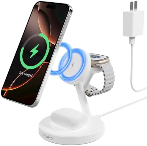 2025 US Edition 3-in-1 Wireless Charging Station for Apple: High-Speed 15 W Mag-Safe Charger Dock for i Phone 16/15/14/13/12, Air Pods, and Apple Watch – Superior Compatibility and Fast Charging Solution