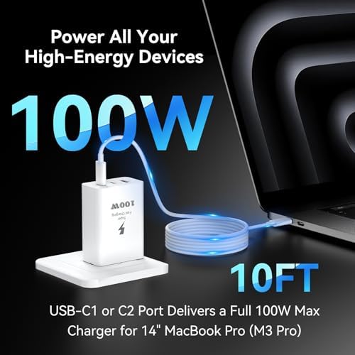 Power Up Your Devices with the 100 W USB-C Fast Charger Block – Ultimate Dual Pack for Mac Book Pro/Air, i Phone 16/15 Pro Max, i Pad & Tablets – Includes 10 FT Type-C Cable for Enhanced Convenience and Rapid Charging – Compact, Lightweight Design for Travel – Ideal for Professionals and Students Seeking Efficiency and Reliability