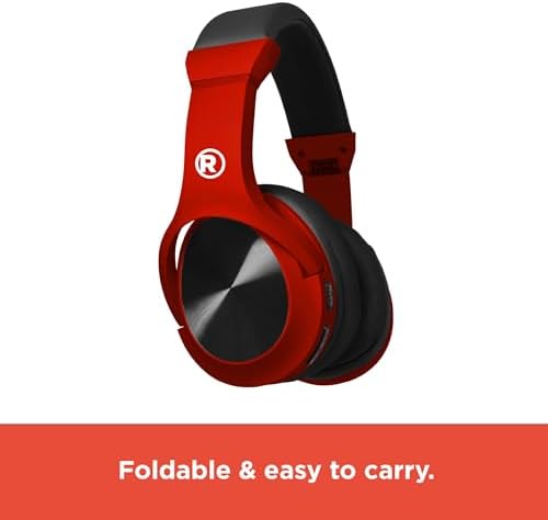 Experience Unmatched Sound Quality with Radio Shack Bluetooth 5.0 Over-Ear Headphones – 7-Hour Playback, Ergonomic Cushioned Comfort, and Durable 300 m Ah Battery in Stylish Black/Red for Ultimate Wireless Freedom and Uninterrupted Listening