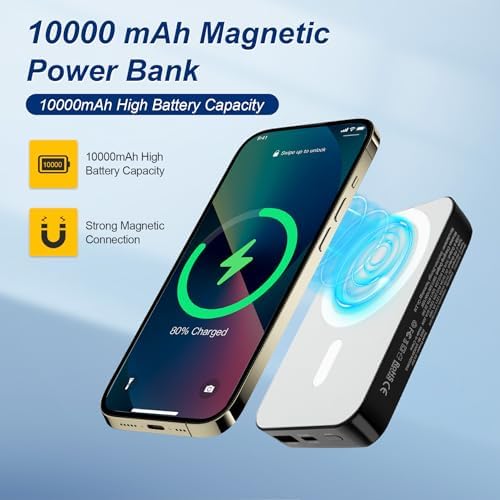 Ultimate 10000 m Ah Magnetic Power Bank – Fast Wireless Charger for i Phone 12-16 Series with Type-C LED Display – Ideal Travel Companion for Business and Leisure – Effortless Magnetic Alignment and Lightweight Design for On-the-Go Charging