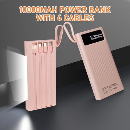 Ultimate 10,000 m Ah Portable Charger with Built-In Cables & LED Display – Fast Charging Power Bank for i Phone, Samsung & More – Essential Travel Companion with Integrated LED Lamp for On-the-Go Power Solutions