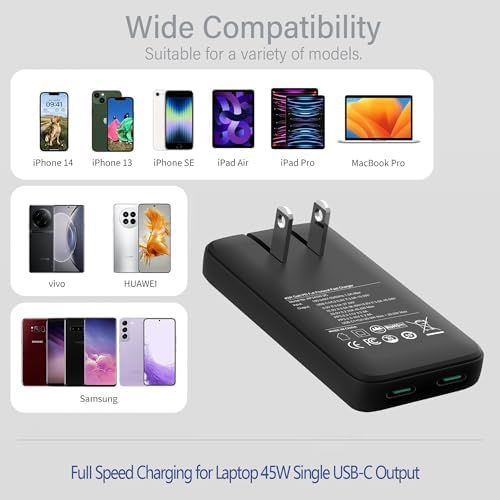 Rapid Charge 45 W Dual-Port USB-C Travel Wall Charger – Efficient, Compact Power Adapter with Power Delivery 3.0 for i Phone 16/15, i Pad Air, Galaxy S24/S23 – Ultimate Solution for Quick Dual Device Charging on the Go