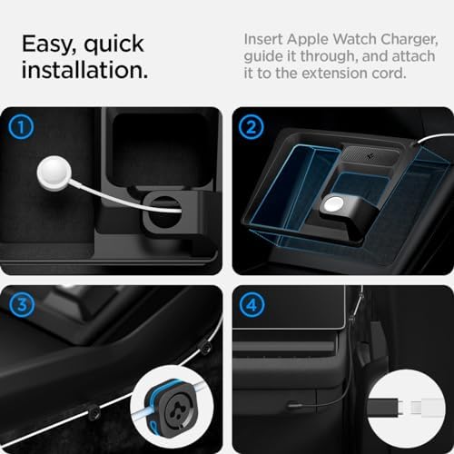 Spigen 3-in-1 Wireless Charging Organizer Mount for Tesla Model 3 (2024/2025 Highland) – Multifunctional Charging Station for i Phone, Air Pods & Apple Watch – Sleek Design, Enhanced Device Compatibility, Effortless Installation