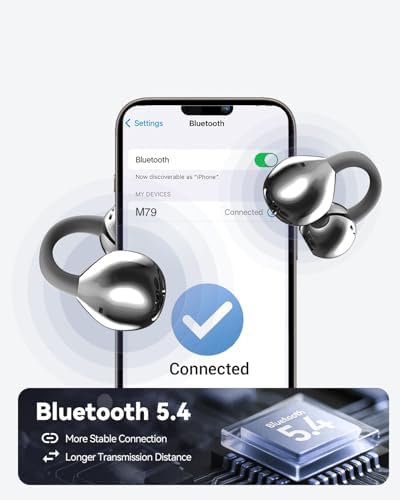 Ultimate Comfort Open Ear Bluetooth 5.4 Earbuds with IPX7 Waterproof Rating – 60 Hours of Playback with LED Power Display – Clip-On Wireless Headphones for Active Lifestyles, Ideal for Commuting and Outdoor Adventures, Enhanced Sound Quality and Durability
