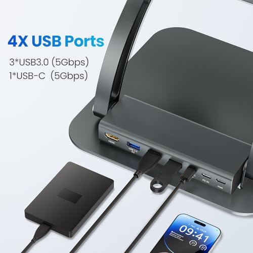 Transform Your Workspace with the Tounee Ergonomic Laptop Stand & USB-C Hub – Fast 100 W Charging, 4 K@60 Hz HDMI Output, 3 USB Ports for Effortless Device Connectivity – Ideal for 10-17″ Laptops & Mac Book in Stylish Gray Finish