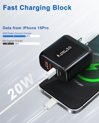 40 W USB C Fast Charger Block – Dual Pack 4-Port Power Delivery Wall Plug with Quick Charge 3.0 for i Phone 16/15/14/13/12/11 Pro Max, Samsung Galaxy & More – High-Speed Multi-Device Charging Solution – Ideal for Home, Office & Travel