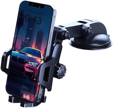 Esoulk Secure Grip 360° Rotating Car Phone Holder with Strong Suction Cup & Adjustable Long Arm – Universal Compatibility for i Phone, Samsung, Android & GPS – Enhanced Safety & Convenience for Drivers