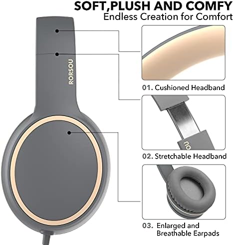 RORSOU R10 Over-Ear Headphones – Lightweight Hi-Fi Stereo Sound with Integrated Microphone for Crisp Bass and Clarity, 1.5 M Tangle-Free Cable, Perfect for Smartphones, Tablets, and PCs – Ultimate Comfort and Portable Design for Music Lovers on the Move