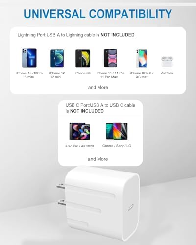 Dual Pack 20 W USB C Fast Charging Block – High-Speed Power Adapter for i Phone 16/15/14/13/12 Pro Max, i Pad Pro, Galaxy S24 Ultra & More – Compact & Reliable Wall Charger for Seamless Device Charging – Enhanced Safety Features & Portability