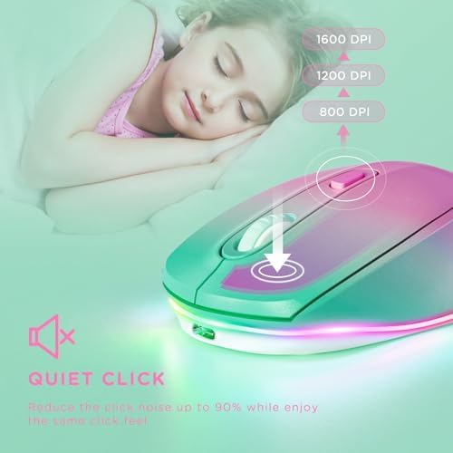 seenda Rechargeable Wireless Mouse with LED Rainbow Lights – Ergonomic, Quiet Click Design for Laptops, PCs, and Chromebooks – Perfect for Kids and Professionals Alike – Portable Purple Accessory for Enhanced Productivity and Style