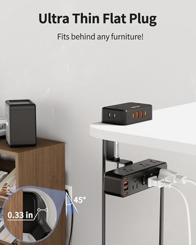 15 FT Under Desk Surge Protector Power Strip with 13 Outlets & 4 Fast Charging USB Ports – Dual Layer Desktop Clamp Charging Station for Home & Office – Enhanced Safety with 1700 Joules and Flexible Extension Cord