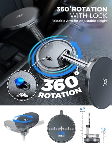 Transform Your Driving Experience with the e Samcore Magnetic Phone Holder – Premium Mag Safe-Compatible Car Mount Featuring Advanced Vacuum Suction for Secure Attachment on Windshields, Mirrors & Gym Equipment – Innovative Foldable Stand for Effortless Hands-Free Navigation and Optimal Viewing Angles