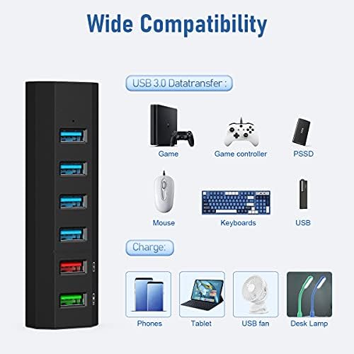 Maximize Your Connectivity with the Aiibe 6-Port USB 3.0 Hub Splitter – High-Speed Data Transfer Up to 5 Gbps, Includes 24 W Power Adapter for Reliable Multi-Device Charging, Perfect for Laptops, Mac, PCs & Mobile HDDs – Streamline Your Workflow & Enhance Productivity with This Sleek Black USB Hub