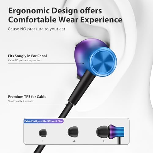 Jiunai Gradient Purple Wired Earbuds – High-Fidelity 3.5 mm Noise-Isolating In-Ear Headphones with Built-In Microphone, Volume Control & Tangle-Free Magnetic Design – Tailored for i Phone & Android Users – Ultimate Choice for Daily Commutes, Travel, and Academic Life