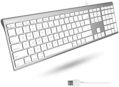 Transform Your Workspace with the Macally Slim USB Wired Keyboard – Perfect for Mac & Windows Users, Featuring 110 Scissor Switch Keys and Numeric Keypad for Ultimate Efficiency! Enjoy Seamless Typing with 20 Custom Shortcuts and Hassle-Free USB Plug-and-Play Setup – Ideal for Professionals and Everyday Tasks!