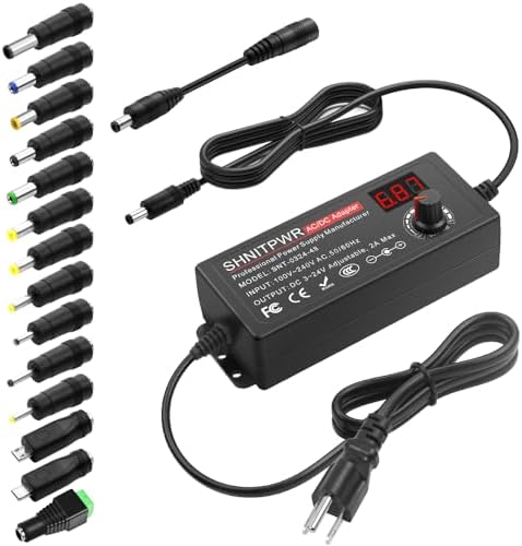 SHNITPWR Universal AC to DC Power Adapter – 48 W Adjustable Voltage Converter (3 V to 24 V) with 14 Interchangeable Tips & Polarity Converter for Maximum Device Compatibility and Efficient Performance, Ideal for Electronics Enthusiasts and Professionals