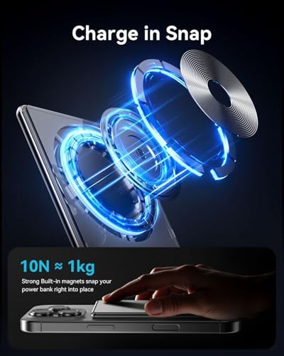Ultra-Slim Kuulaa 10000 m Ah Mag Safe Power Bank – Fast Wireless Charger for i Phone 16/15/14/13/12 Series – Effortless Magnetic Alignment for On-the-Go Charging – High-Capacity Portable Battery Pack with LED Status Indicator