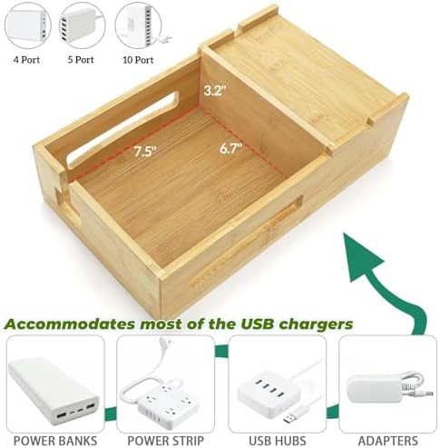 ZOOFOX Eco-Friendly Bamboo Multi-Device Charging Station – Sleek Desk Dock for Smartphones, Tablets, and Laptops with Customizable Dividers and Storage Drawer for Ultimate Cable Management and Fast Charging Solutions
