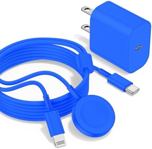 Revolutionary 2-in-1 USB C Charger for i Phone and Apple Watch – 6 ft Magnetic Fast Charge Cable with 20 W Power Adapter – Stylish Blue Design for Optimal Portability and Efficiency