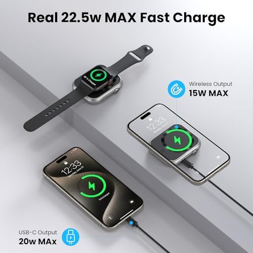 Ultimate 3-in-1 Magnetic Power Bank – 5000 m Ah Wireless Charger for i Phone 16/15/14/13/12, Apple Watch & Air Pods – 22.5 W Fast Charging, Lightweight Portable Battery Pack with LED Status Indicators – Enhanced Compatibility for On-the-Go Power Solutions