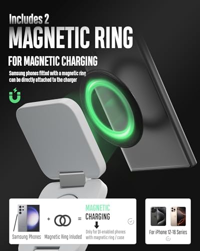 Portable 3-in-1 Wireless Charging Station for Samsung Devices – Foldable and Fast-Charging Travel Stand for Galaxy S24 Ultra, S23, S22, Note 20, Z Fold/Flip 6/5, Galaxy Watch Ultra 7/6/5 & Galaxy Buds – Sleek Gray Design for Maximum Compatibility and Efficiency
