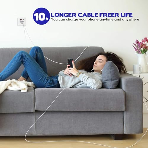 Ultimate 10 FT i Phone 16 & 15 Pro Charger Set – Dual Pack 40 W USB C Fast Charging Cables with 4-Port PD & AC Wall Adapter for Enhanced Compatibility and Convenience – Ideal for Home and Office Use