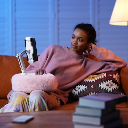 Adjustable Tablet Pillow Stand with Detachable Snack Bowl – Perfect for Kindle, i Pad, and Phones (4.7″-13″) – Hands-Free Streaming and Reading Comfort in Stylish Pink – Ultimate Convenience for Home and On-the-Go