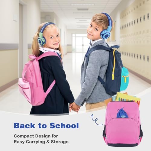 Chic Pink SIMOLIO Kids Headphones with Microphone – Volume-Limited Wired Design for Safe Listening – Adjustable Sound Levels (75/85/94 d B) for Hearing Protection – Perfect for School, Travel, and Home Use – Durable and Comfortable Fit for Active Young Listeners – Compatible with Smartphones & Tablets for Versatile Use