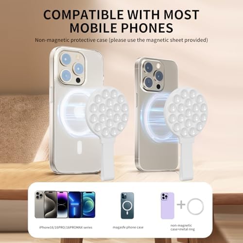 Mag Safe-Compatible Silicone Suction Cup Phone Mount with Integrated Mirror for Effortless Selfies and Video Calls – Hands-Free i Phone Accessory in Chic Pink for Ultimate Convenience and Versatility