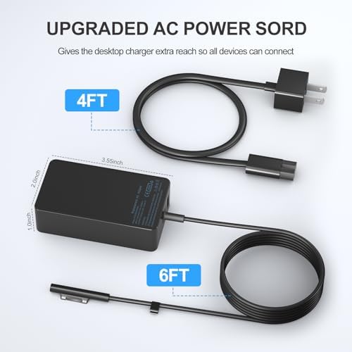 65 W Microsoft Surface Pro Charger with USB Port – Fast Charging for Surface Laptop 1-9, Surface Go, Surface Book | 10 FT Cable for Ultimate Flexibility and Enhanced Compatibility | Reliable Power Supply for All Your Surface Devices