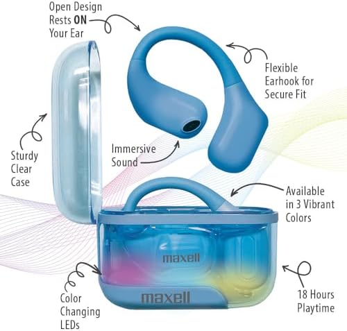 Maxell OWS Pro Bluetooth Open Earhook Earbuds – 18-Hour Battery Life, Surrounding Sound Awareness, Ergonomic Fit, Vibrant Color Choices, Seamless Bluetooth Connectivity for Active Lifestyles and Enhanced Listening Freedom