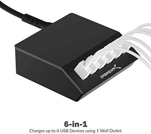 SABRENT 6-Port Aluminum Desktop USB Rapid Charger – 60 W (12 A) Smart Charging Station for Family Devices – UL Certified with Auto Detect Technology – Sleek, Compact, and Ideal for Home, Office & Travel Use